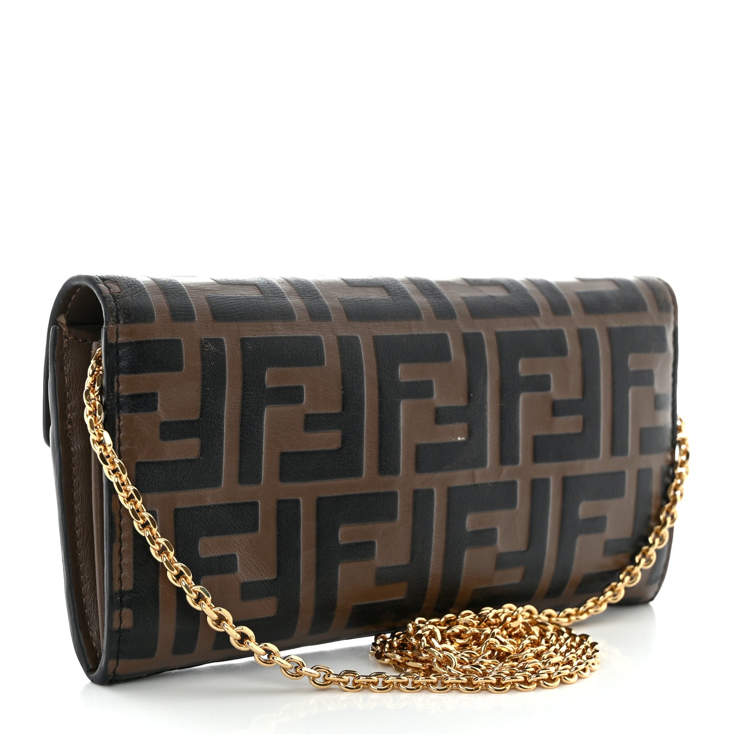 Vitello Soft F is Fendi Bi-Color FF 1974 Embossed Continental Envelope Wallet On Chain Maya Black