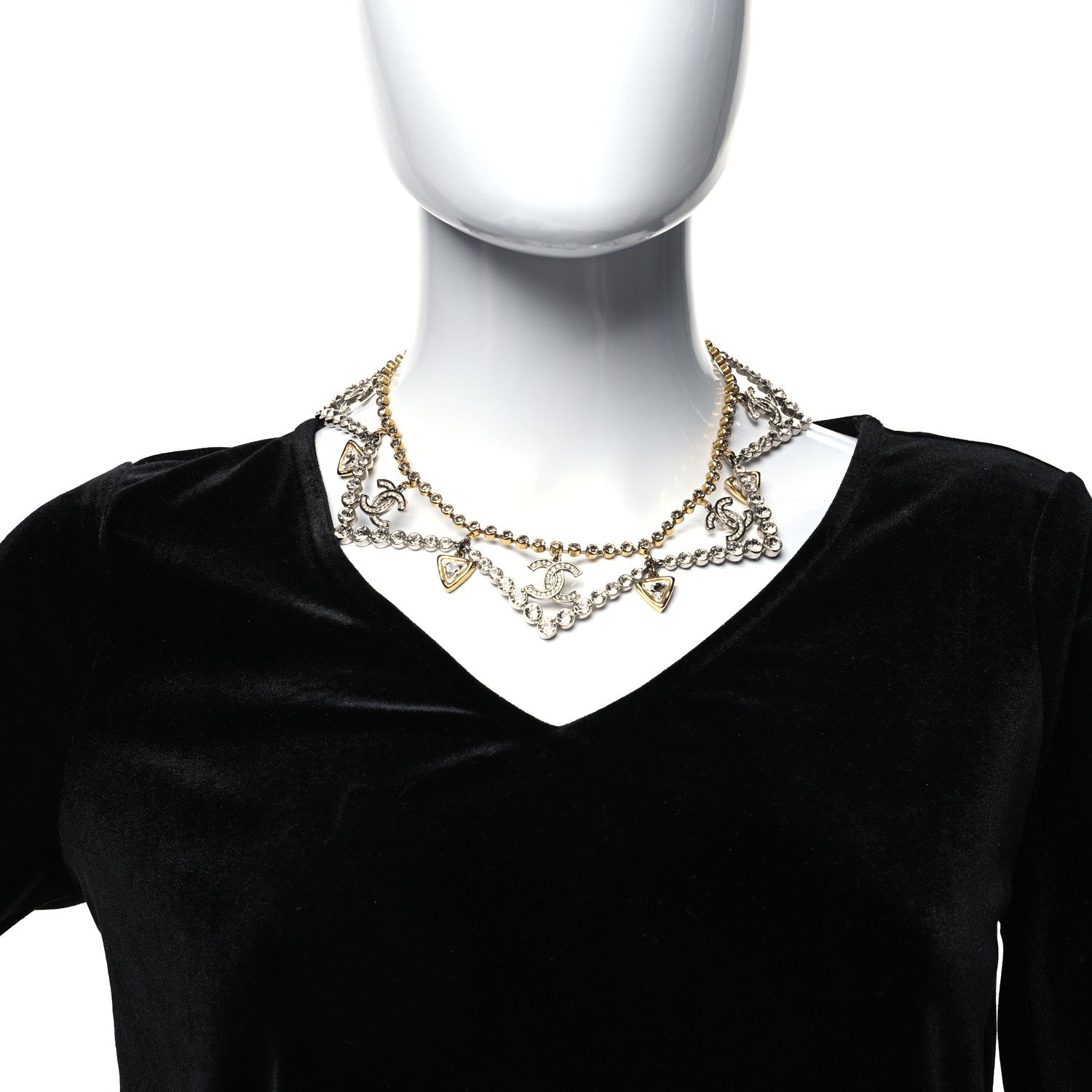 Chanel Crystal CC Choker Necklace Gold Silver 2 of 5