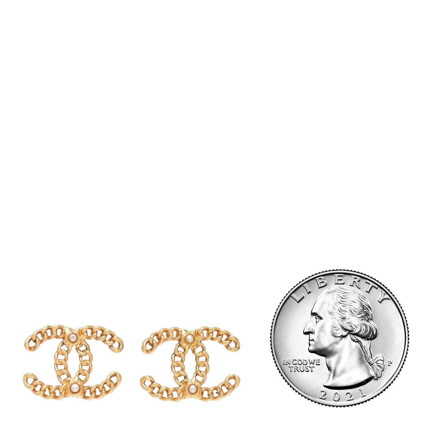 Chanel Metal Pearl CC Chain Link Earrings Light Gold 2 of 4