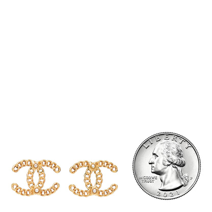 Chanel Metal Pearl CC Chain Link Earrings Light Gold 2 of 4
