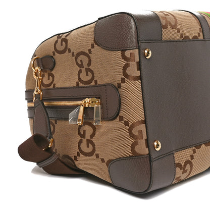 Gucci Monogram Jumbo GG Textured Dollar Calfskin Web Large Duffle Bag Camel Ebony 8 of 9