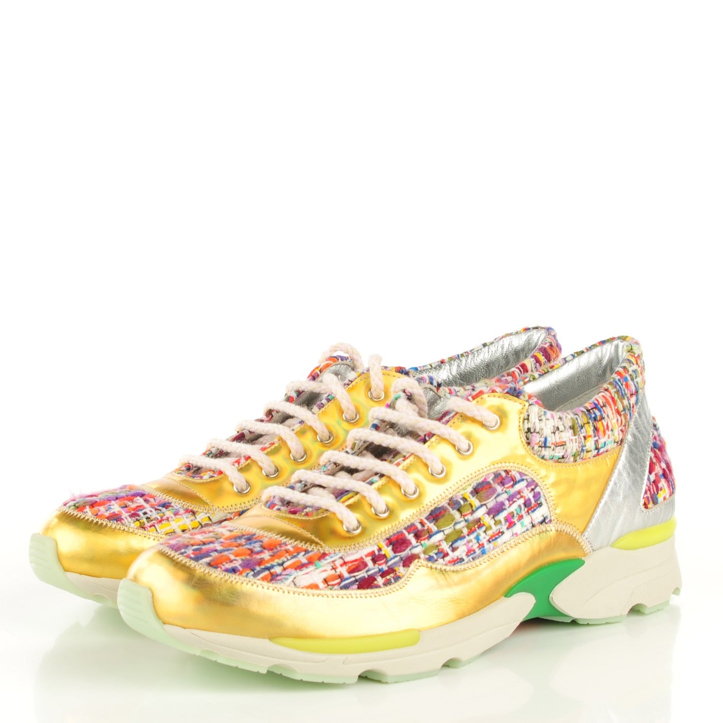 Tweed Lambskin Runway Sneakers 39.5 Gold
