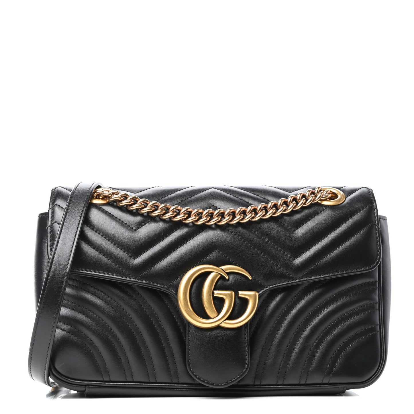 Calfskin Matelasse Small GG Marmont Shoulder Bag Black