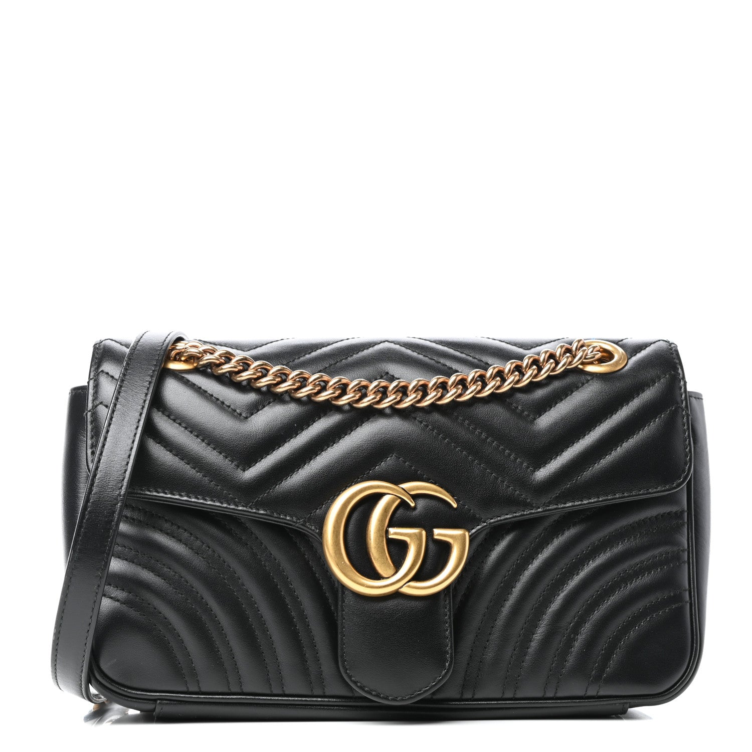 Gucci Calfskin Matelasse Small GG Marmont Shoulder Bag Black 1 of 10