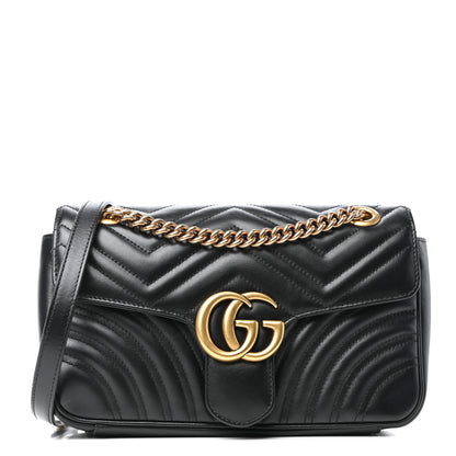 Gucci Calfskin Matelasse Small GG Marmont Shoulder Bag Black 1 of 10