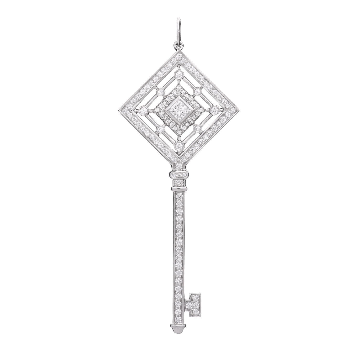 Tiffany Platinum Diamond Grace Key Pendant 1 of 3