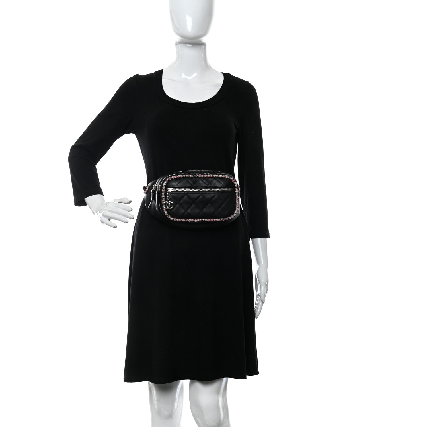 Chanel Lambskin Tweed Quilted Elegant Trim Waist Belt Bag Black 2 of 10