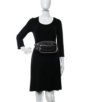 Chanel Lambskin Tweed Quilted Elegant Trim Waist Belt Bag Black 2 of 10