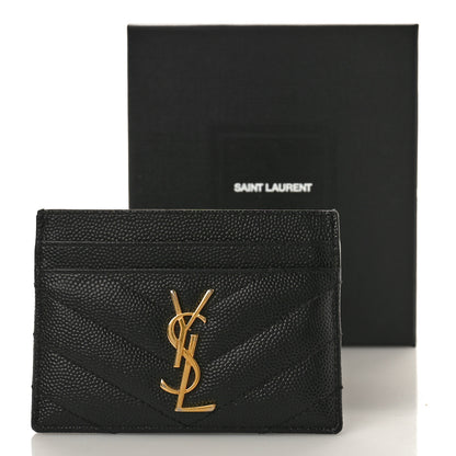 Saint Laurent Grain De Poudre Matelasse Chevron Monogram Credit Card Case Black 9 of 9