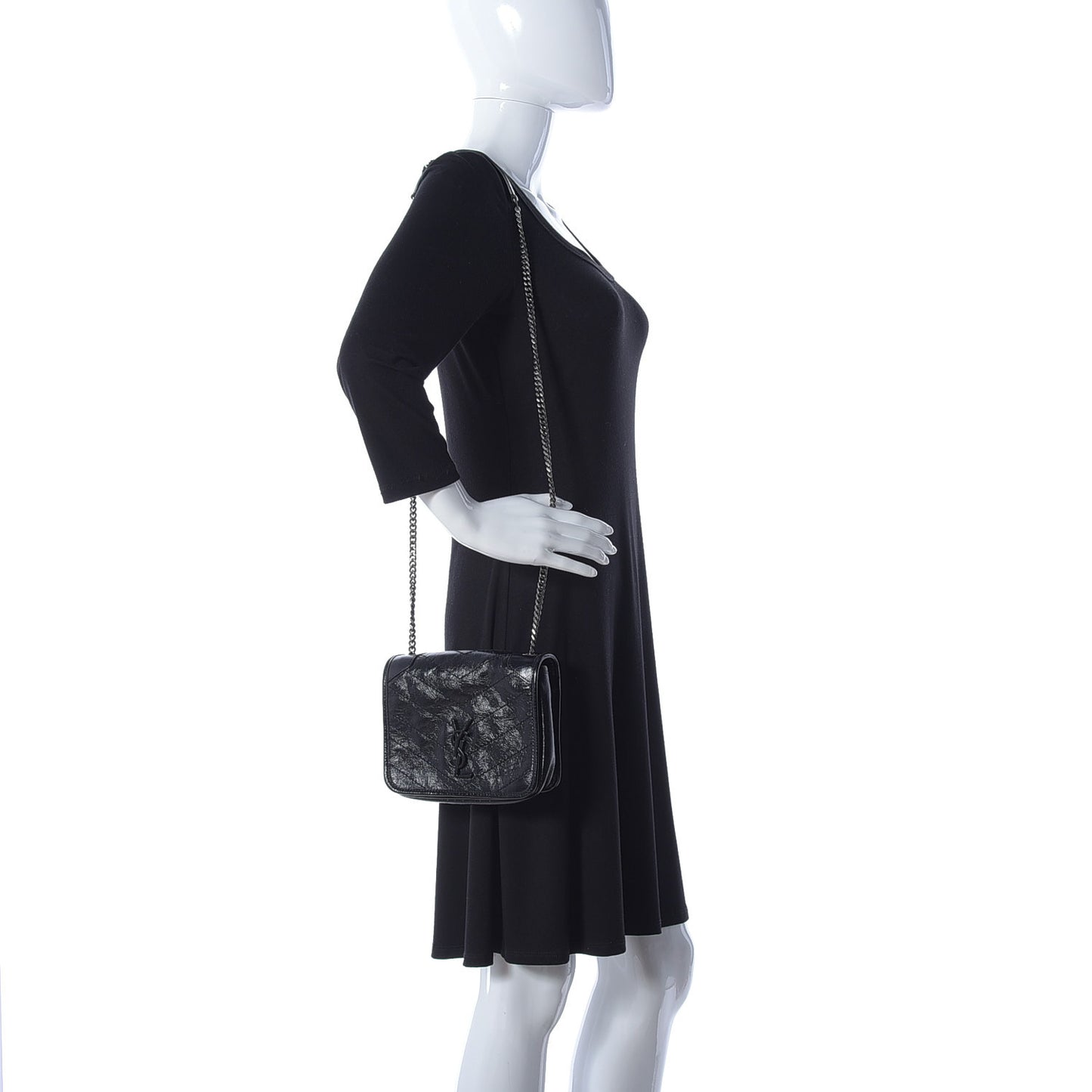 Crinkled Calfskin Matelasse Monogram Niki Chain Wallet Black