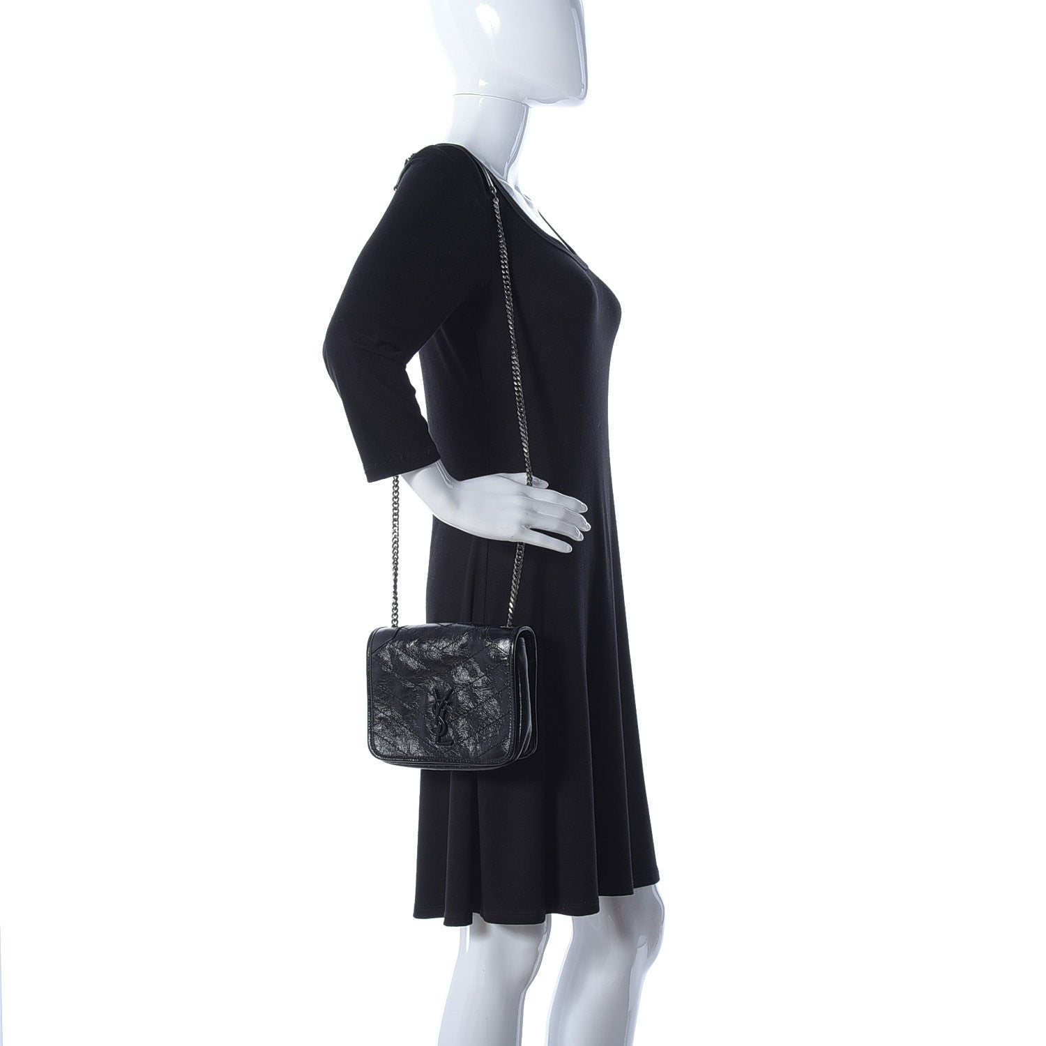 Saint Laurent Crinkled Calfskin Matelasse Monogram Niki Chain Wallet Black 3 of 33