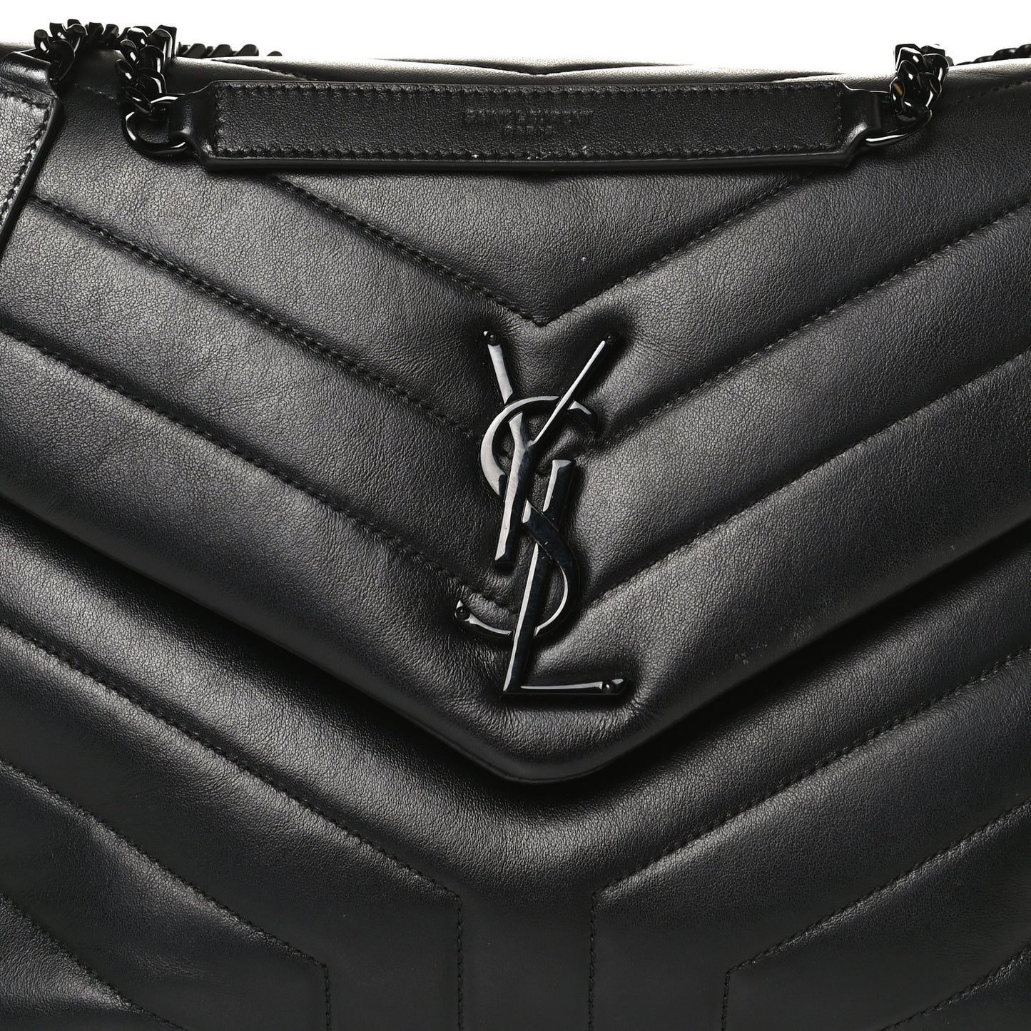 Calfskin Y Quilted Monogram Medium Loulou Chain Satchel Black