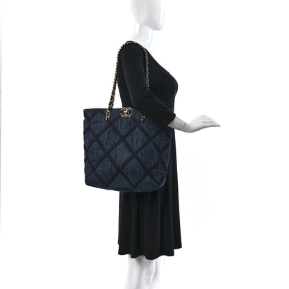 Chanel Denim Quilted Chanel 19 North South Shopping Bag Blue 2 of 11