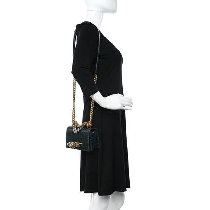 Alexander McQueen Calfskin Crocodile Embossed Knuckle Shoulder Bag Emerald 2 of 10