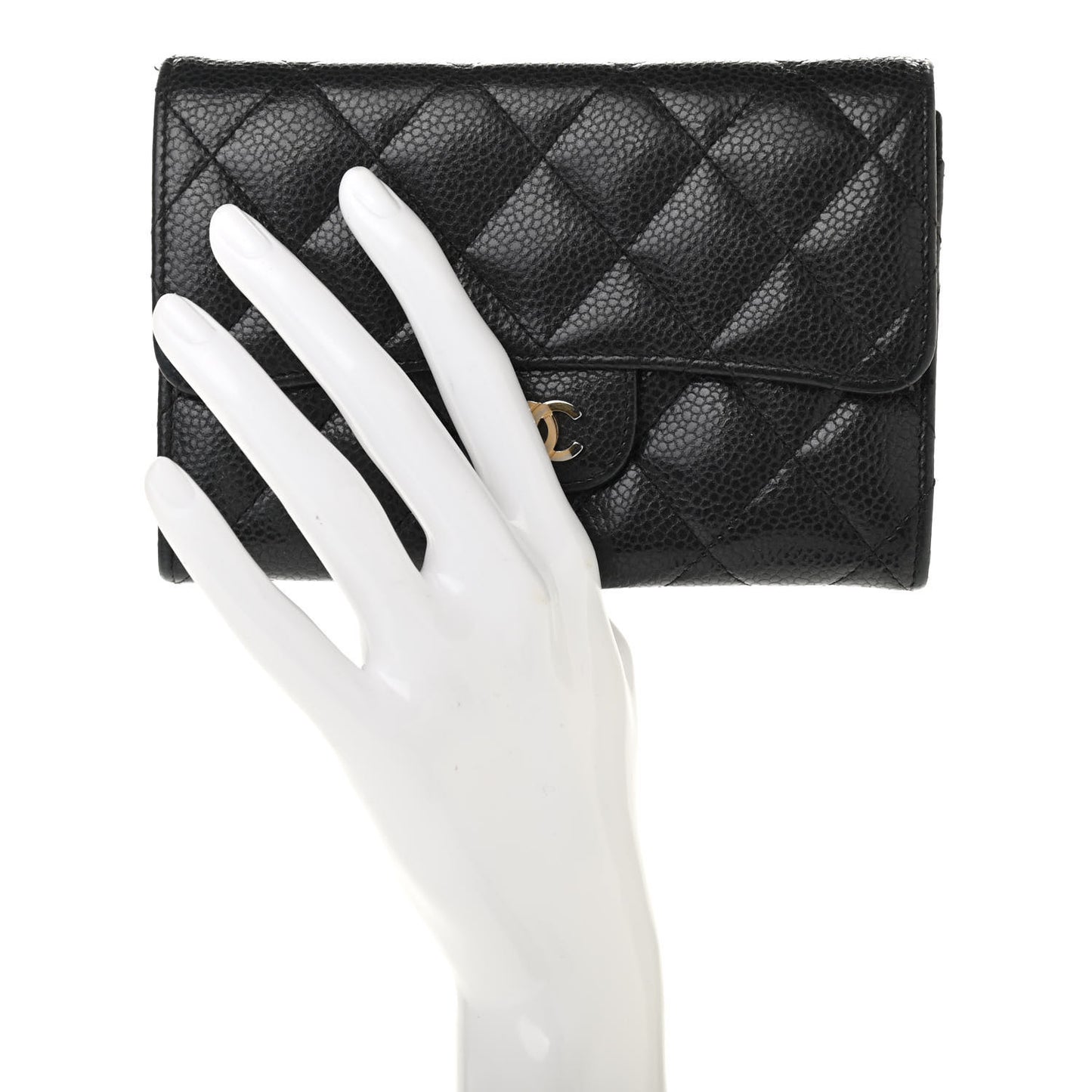 Caviar Quilted Medium Flap Wallet Black