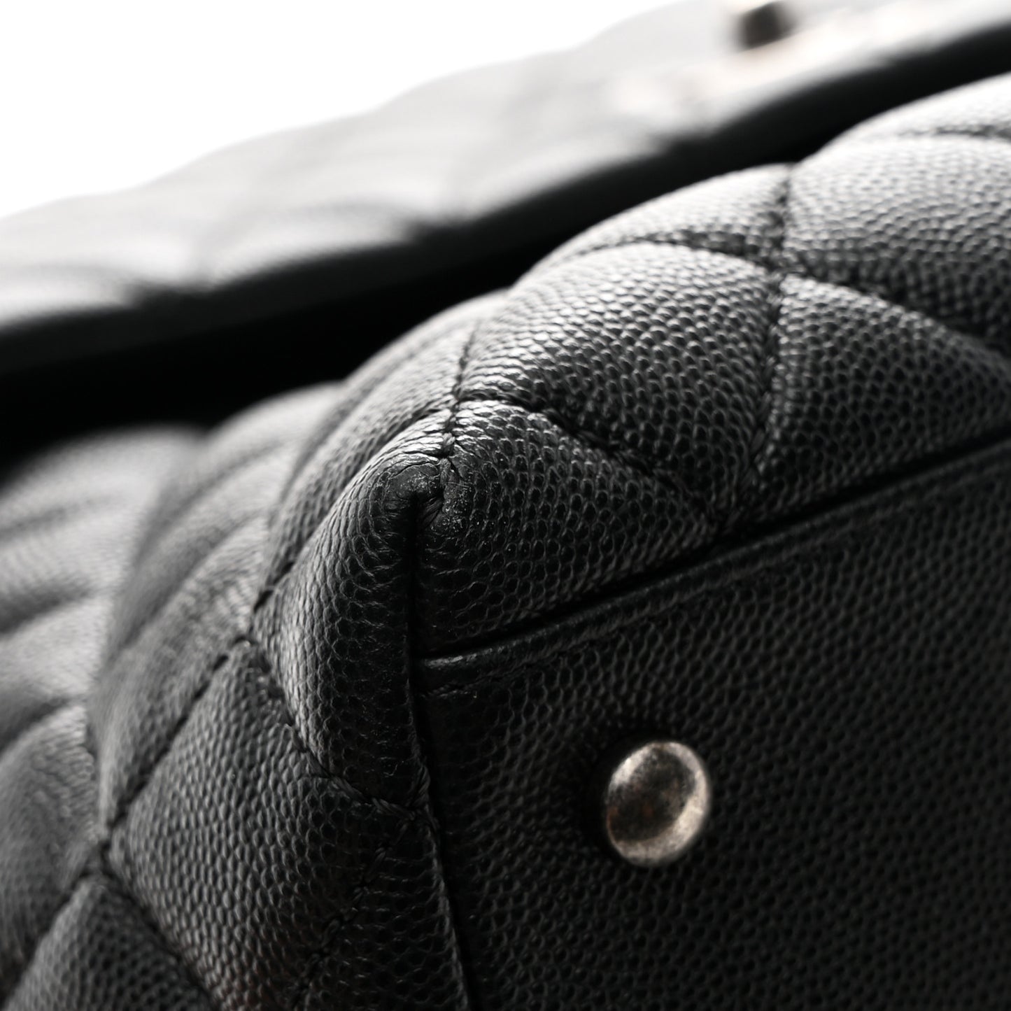 Caviar Quilted Large Coco Handle Flap Black