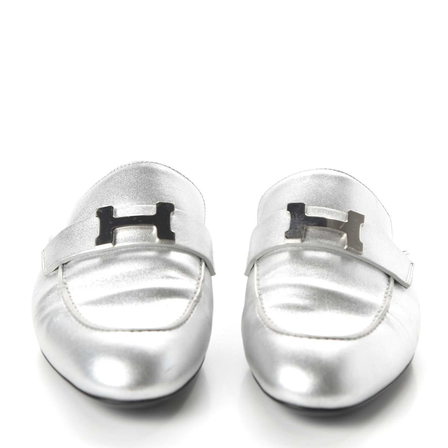 Hermes Metallic Nappa Trocadero Mule 37.5 Gris Argento 2 of 8