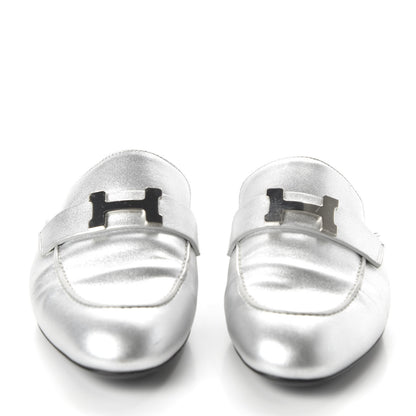 Hermes Metallic Nappa Trocadero Mule 37.5 Gris Argento 2 of 8