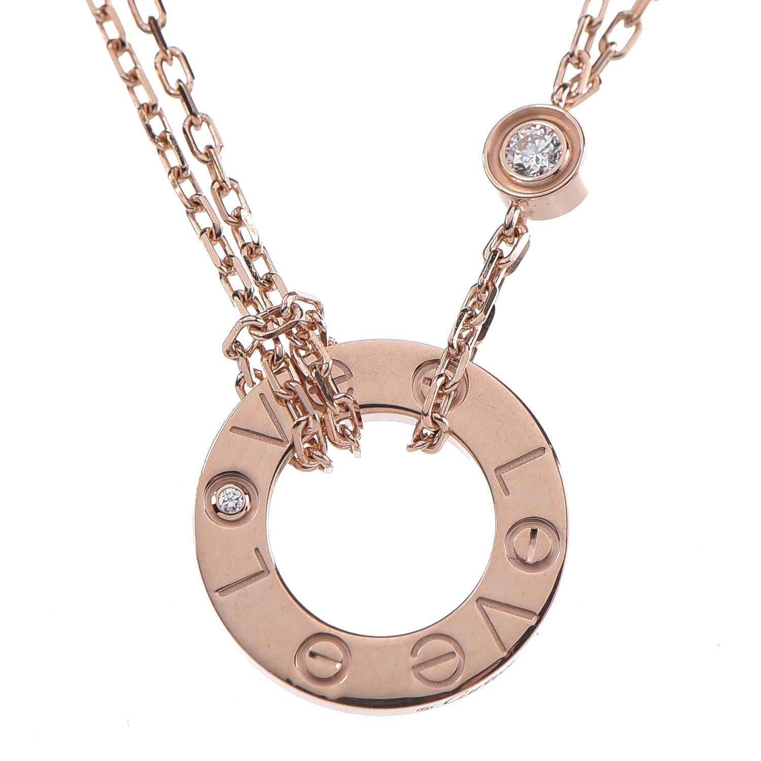 Cartier 18K Pink Gold 2 Diamond LOVE Necklace 4 of 6