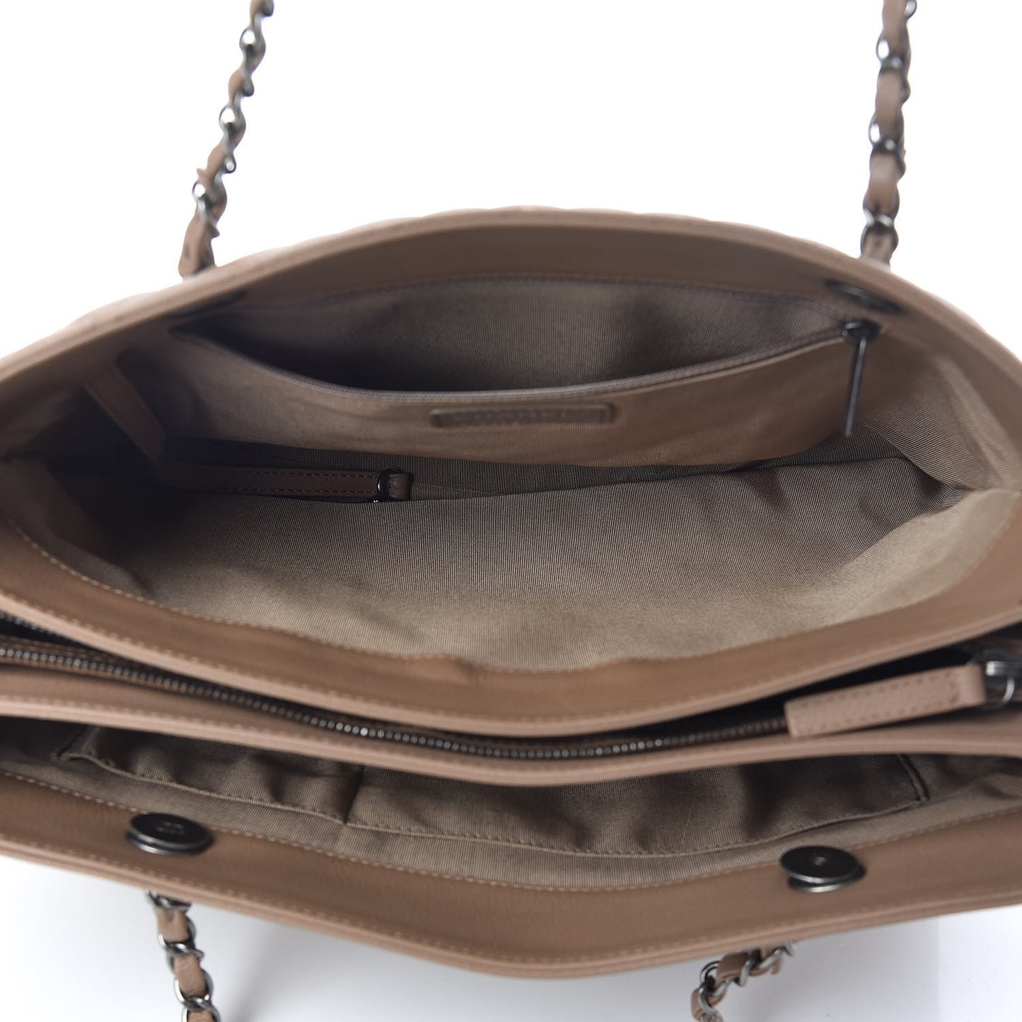 Grained Calfskin Quilted Large Zipped Shopping Tote Taupe