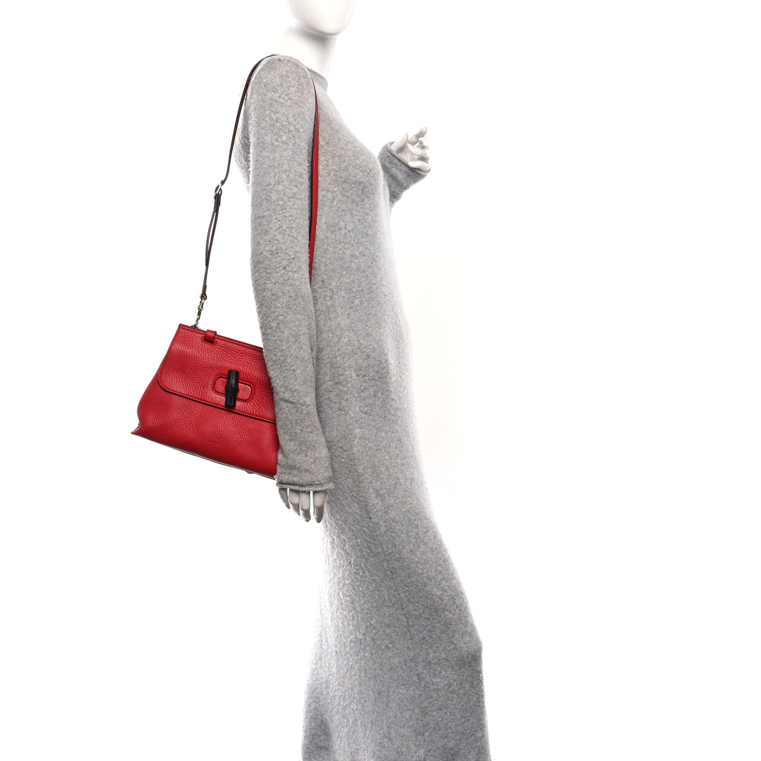 Gucci Cellarius Calfskin Small Bamboo Daily Top Handle Bag Hibiscus Red 2 of 9