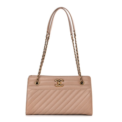 Chanel Shiny Goatskin Diagonal Quilted Shoulder Bag Beige 1 of 14
