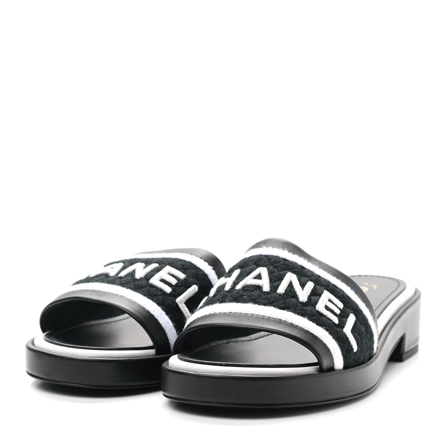 Chanel Lambskin Embroidered CC Mule Sandal 38 Black White 3 of 8