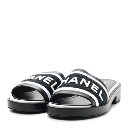 Chanel Lambskin Embroidered CC Mule Sandal 38 Black White 3 of 8