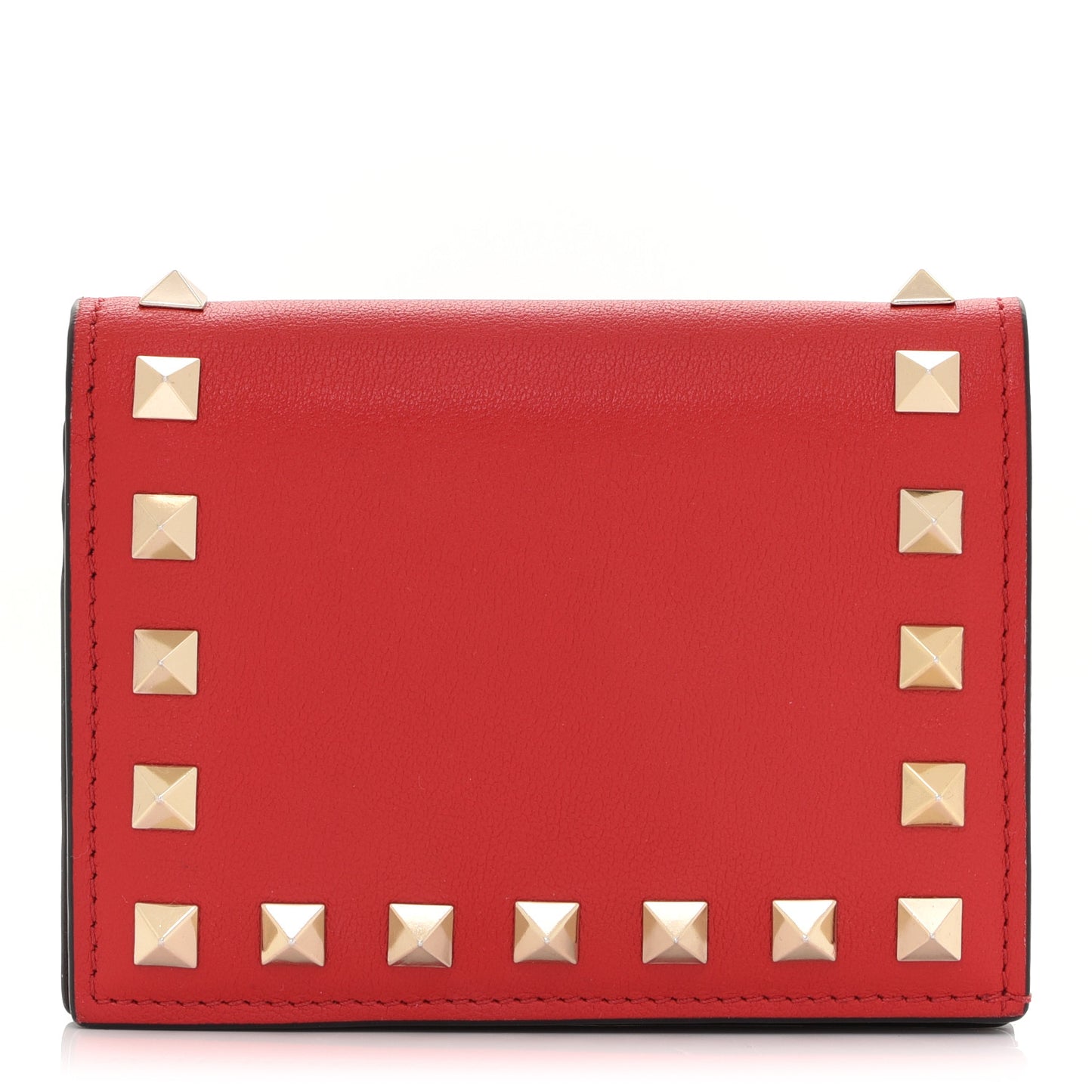 Calfskin Rockstud Bi-Fold Card Holder Rouge Pur Cerise