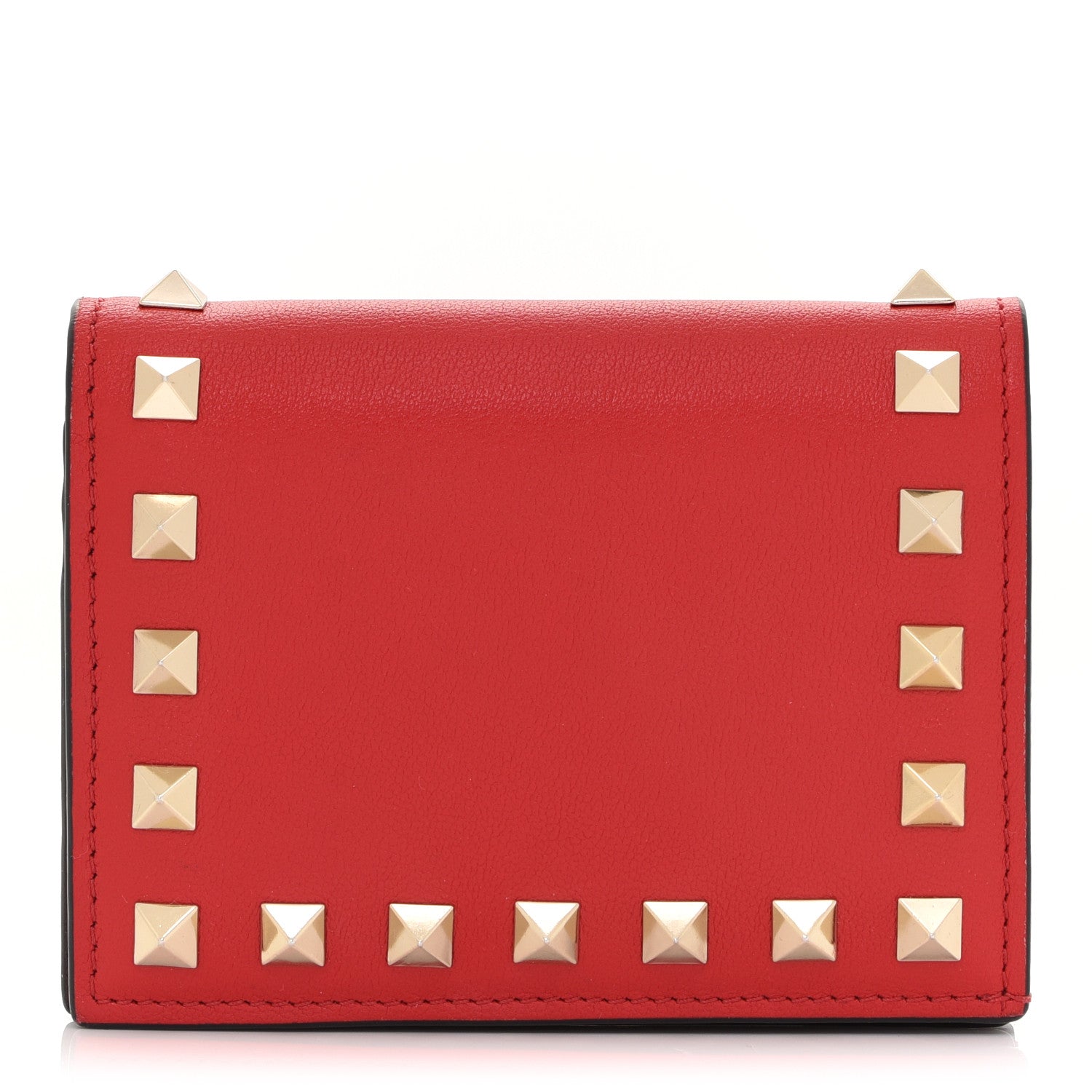 Valentino Garavani Calfskin Rockstud Bi-Fold Card Holder Rouge Pur Cerise 1 of 8