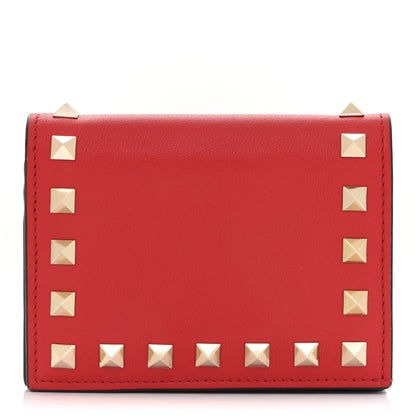 Valentino Garavani Calfskin Rockstud Bi-Fold Card Holder Rouge Pur Cerise 1 of 8