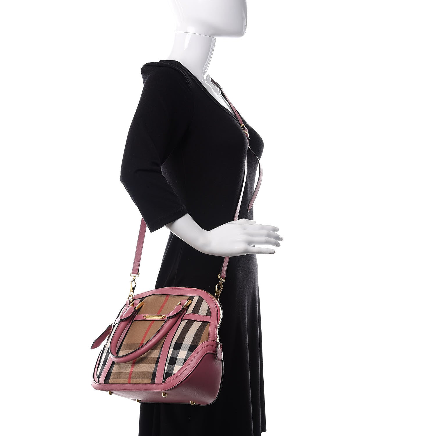 Burberry Bridle Calfskin House Check Small Orchard Bowling Bag Pink 2 of 11