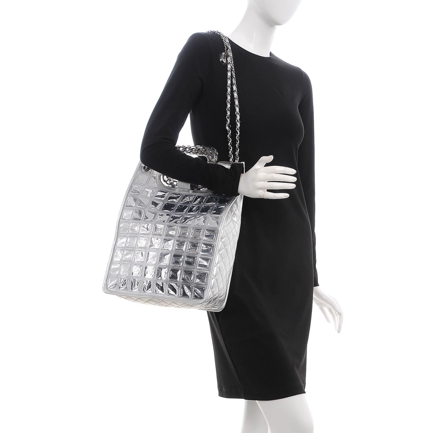 Vinyl Ice Cube Large Shopper Tote Silver