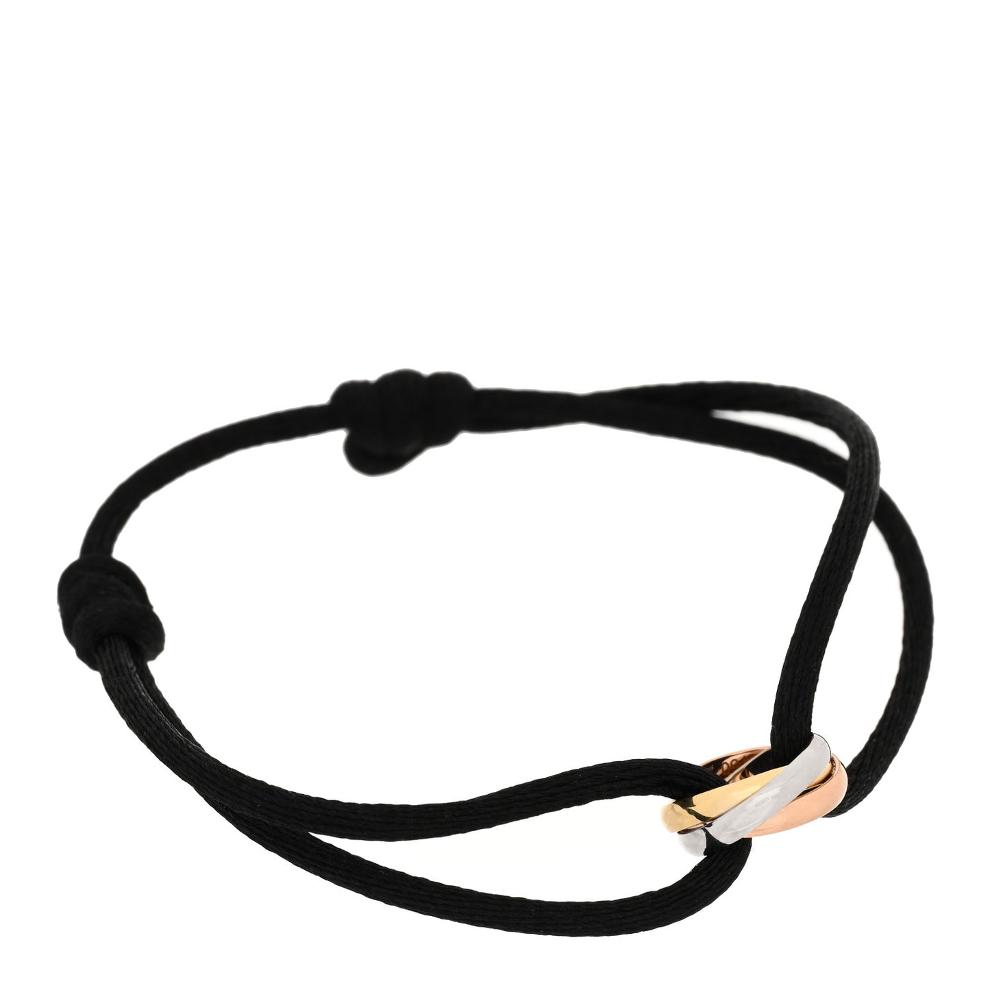 18K Pink Yellow White Gold Trinity Adjustable Cord Bracelet Black