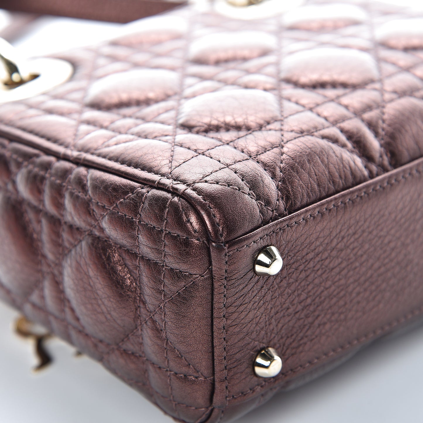 Metallic Grained Calfskin Cannage Mini Lady Dior Noisette
