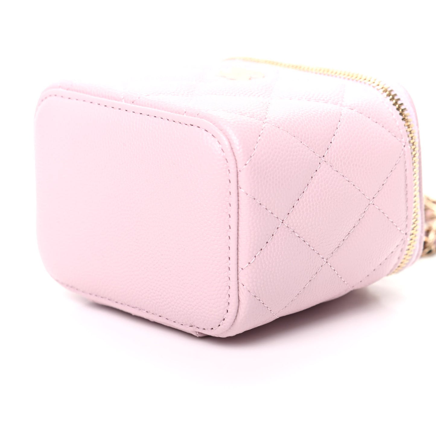 Caviar Quilted Mini Vanity Case With Chain Light Pink