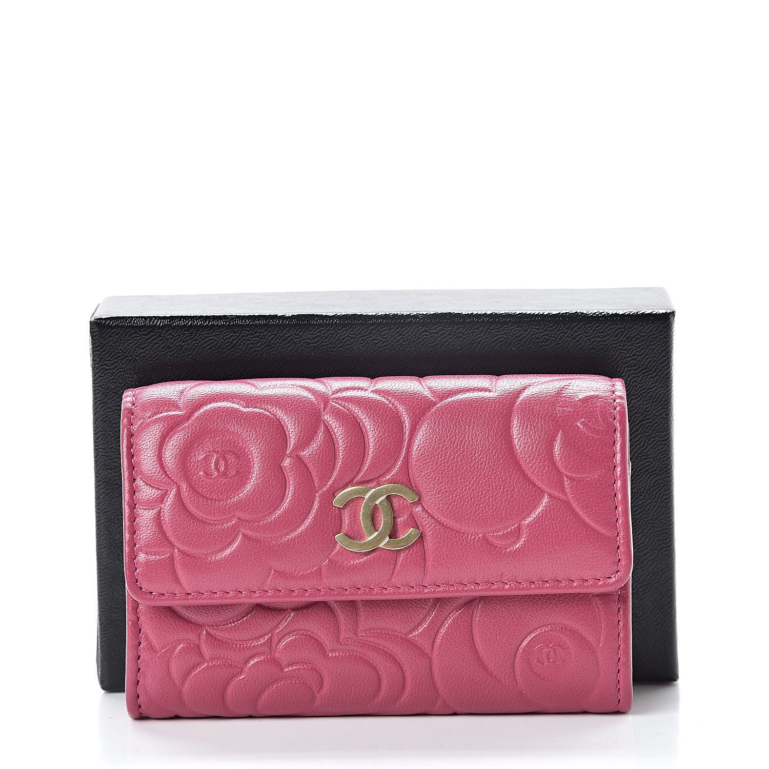 Chanel Lambskin Camellia Embossed Flap Card Holder Fuchsia 9 of 9