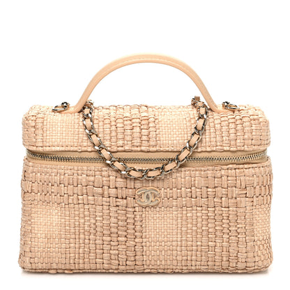 Chanel Braided Raffia Quilted Top Handle Slim Vanity Case With Chain Beige 1 of 10