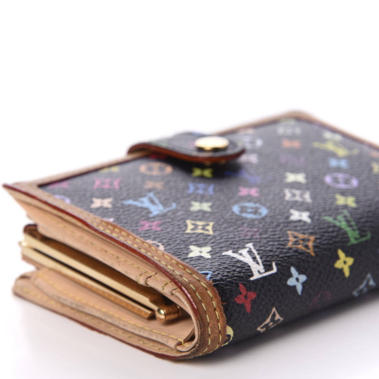 Louis Vuitton Monogram Multicolor French Purse Wallet Black 6 of 10