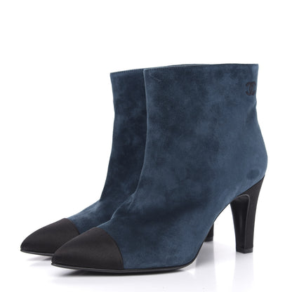 Chanel Suede Calfskin Satin Gabrielle Cap Toe Short Boots 39.5 Teal Black 3 of 8