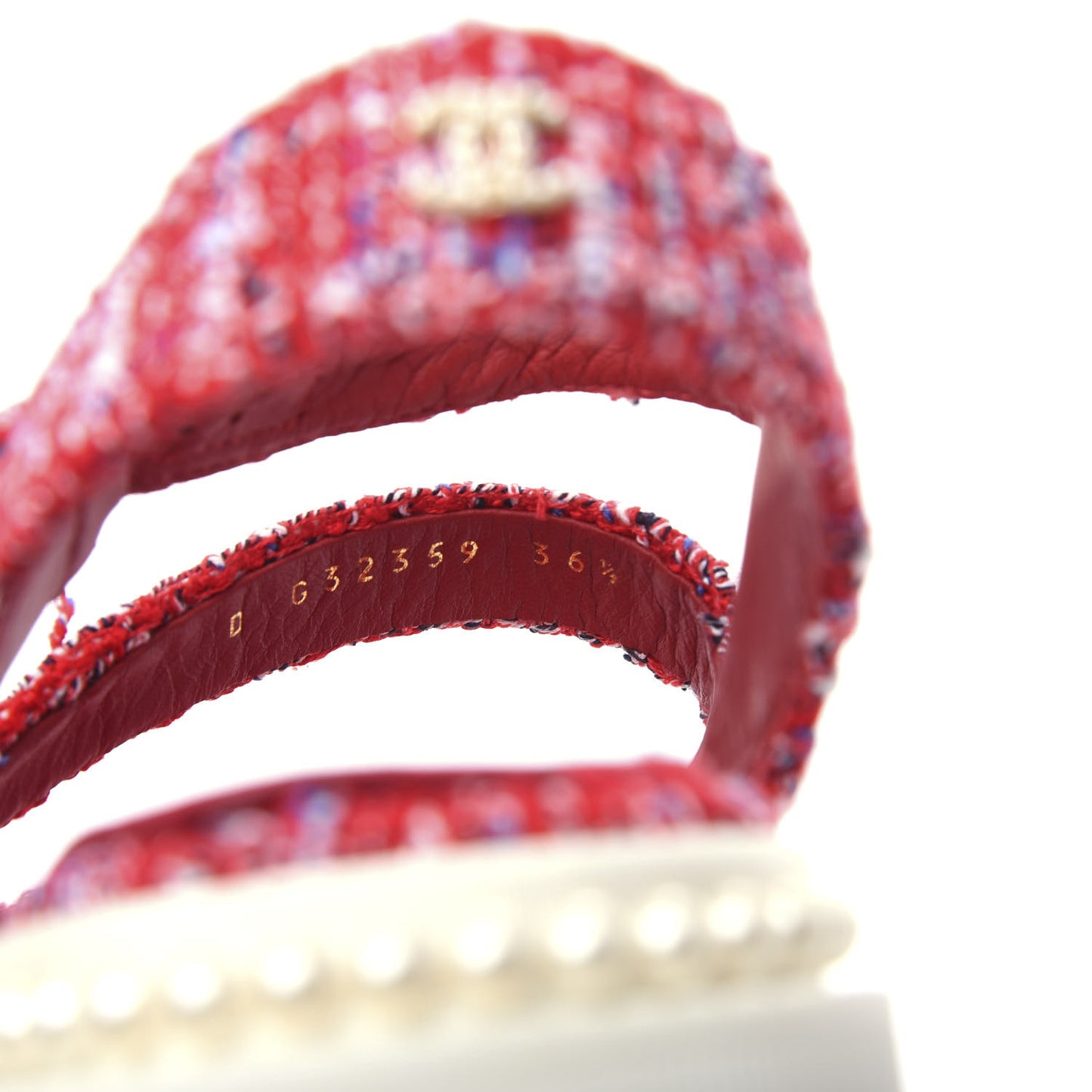 Tweed Pearl Flat Sandals 36.5 Red