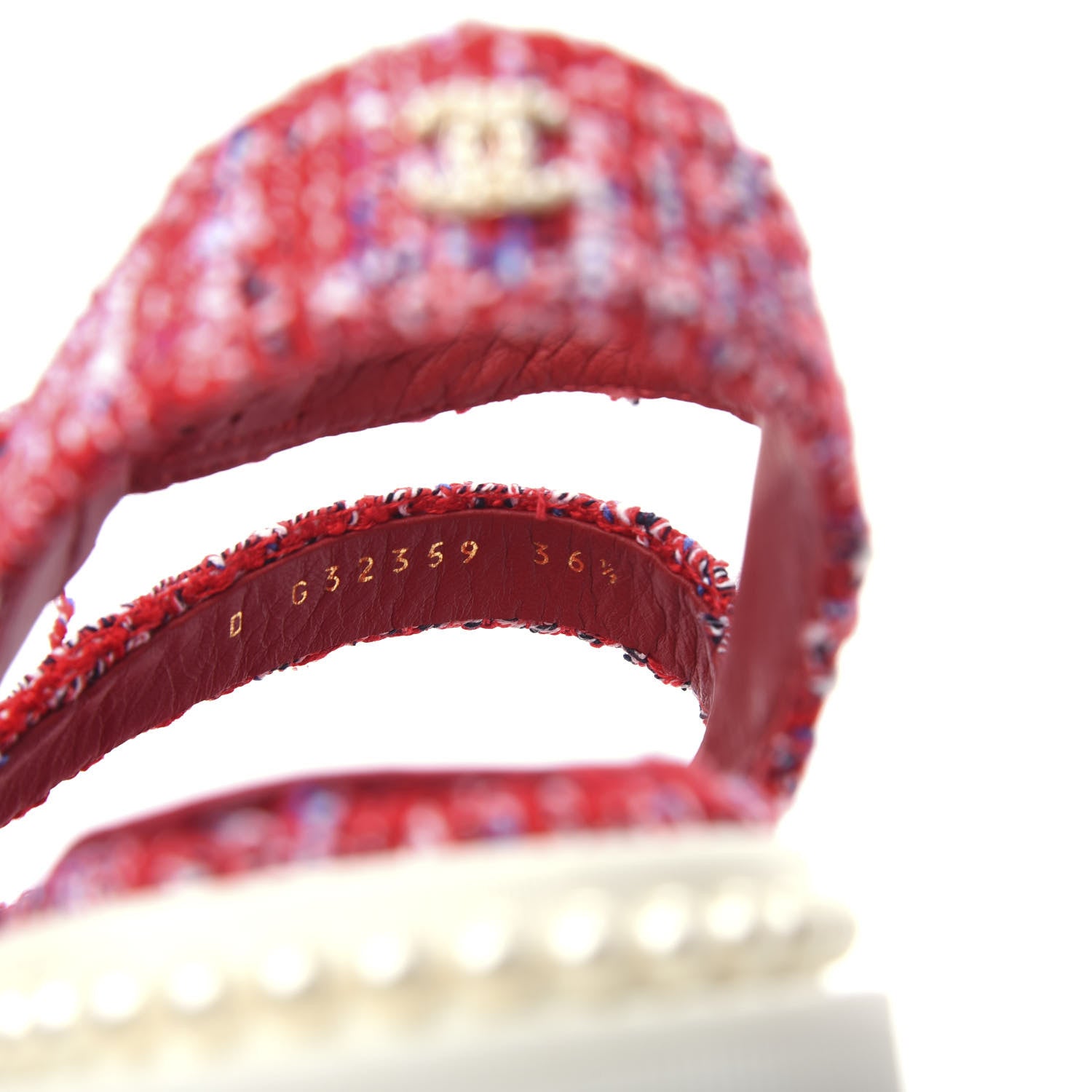 Chanel Tweed Pearl Flat Sandals 36.5 Red 10 of 10