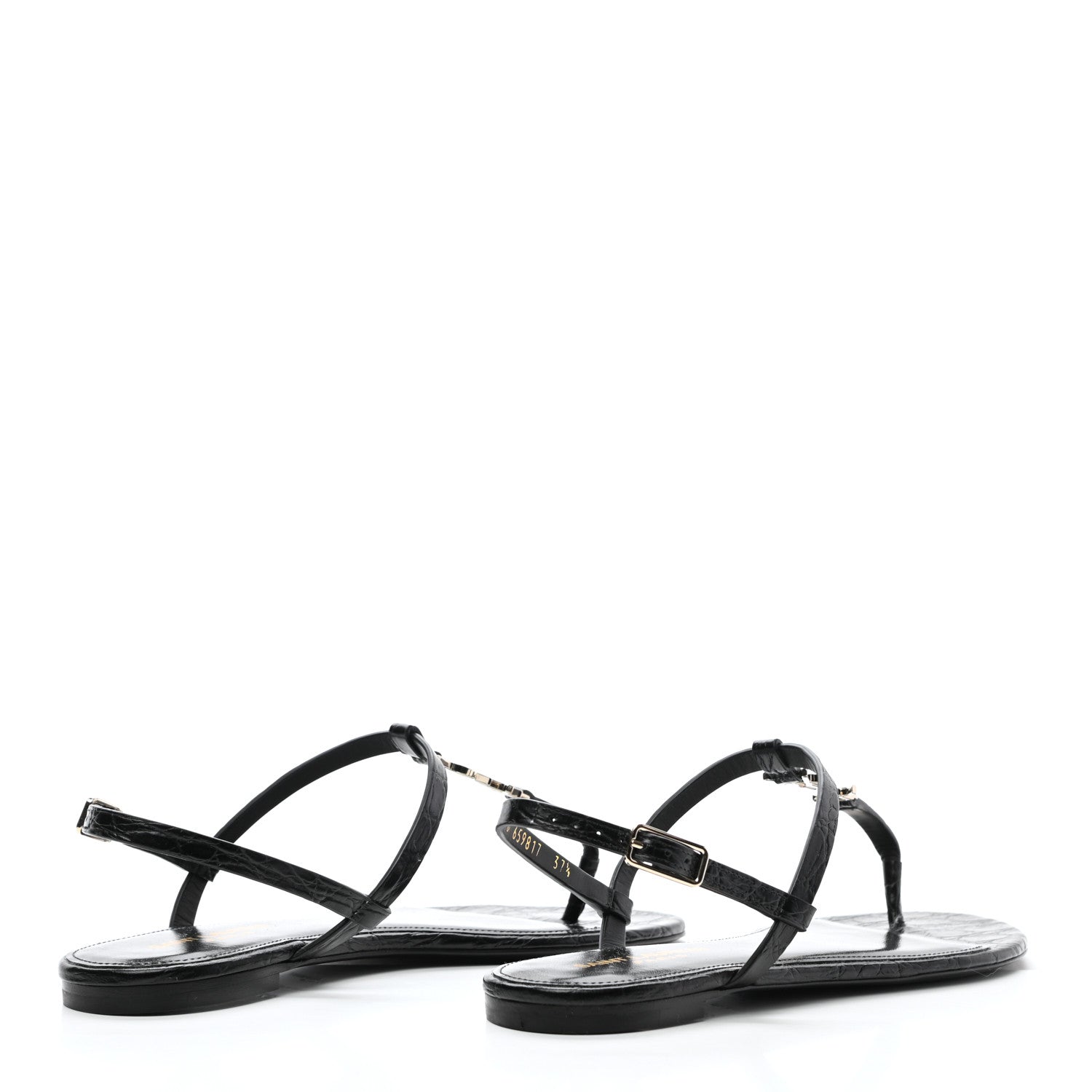 Saint Laurent Patent Calfskin Cassandra Monogram Sandals 37.5 Black 4 of 9