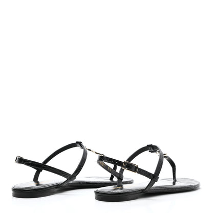 Saint Laurent Patent Calfskin Cassandra Monogram Sandals 37.5 Black 4 of 9
