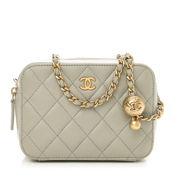 小物 CHANEL Chanel Lambskin Quilted CC Pearl Crush Camera Case Grey 1739992
