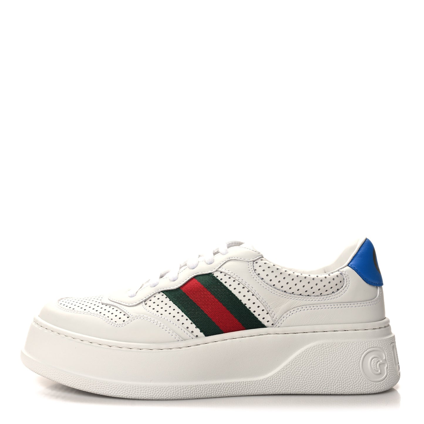 Calfskin Web Perforated Womens Platform 55mm Sneakers 40.5 White Bright Splash