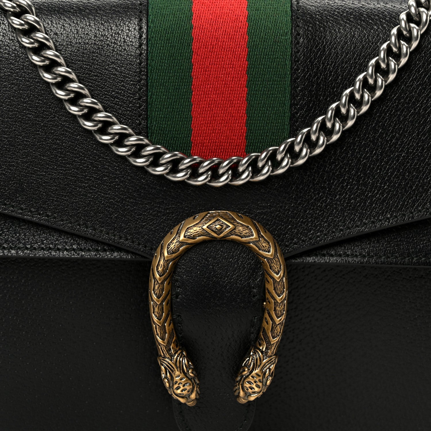 Gucci Calfskin Web Medium Dionysus Shoulder Bag Black 10 of 12