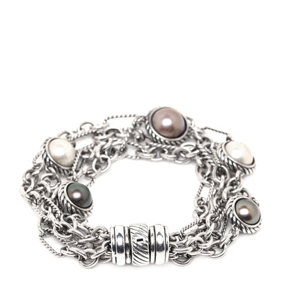 David Yurman Sterling Silver Pearl Four Row Figaro Bracelet 3 of 7