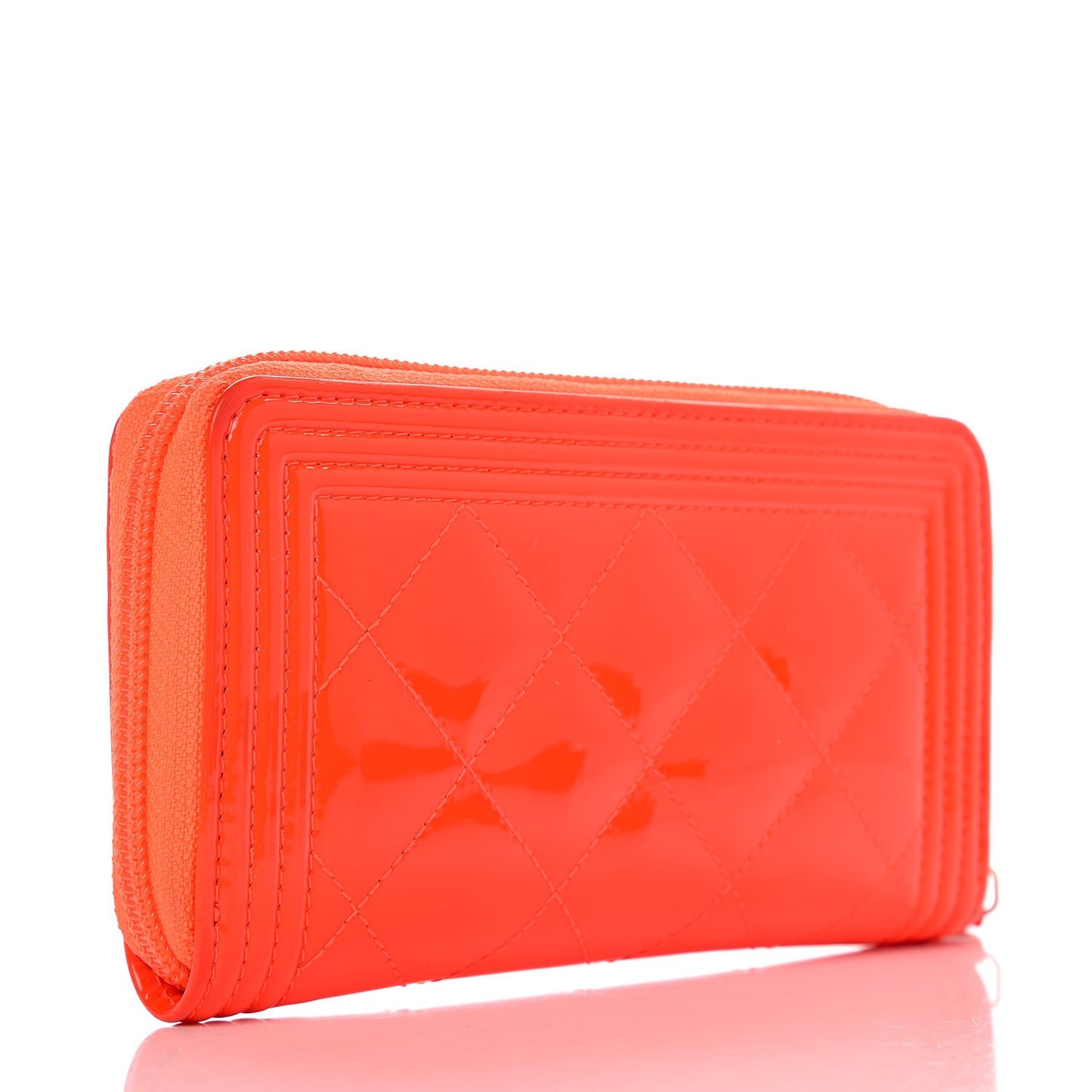 Patent Quilted Small Boy Zip Around Wallet Orange