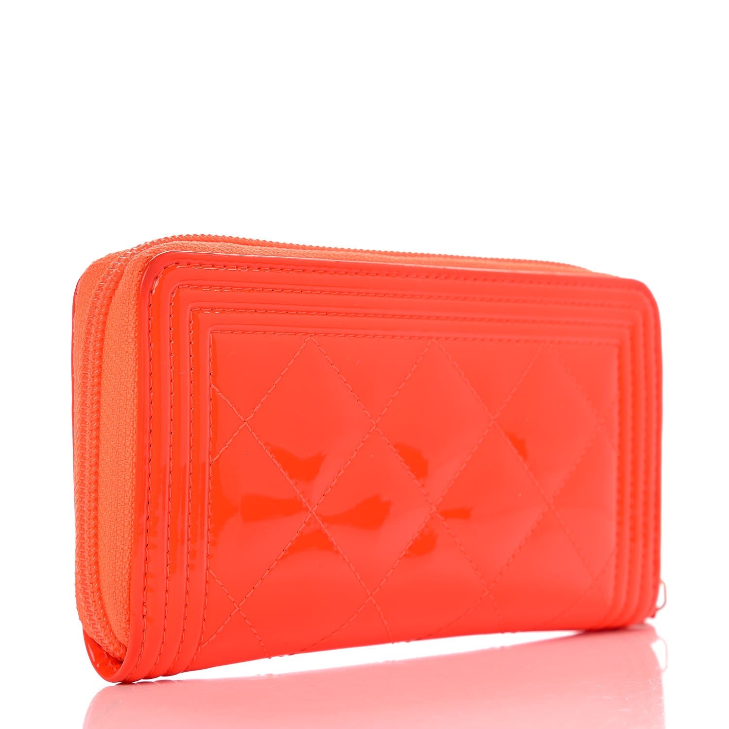 Chanel Patent Quilted Small Boy Zip Around Wallet Orange 3 of 11